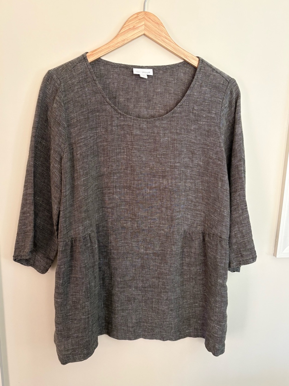 J.Jill Women's Gray Scoop Neck Linen-Blend Tunic Top